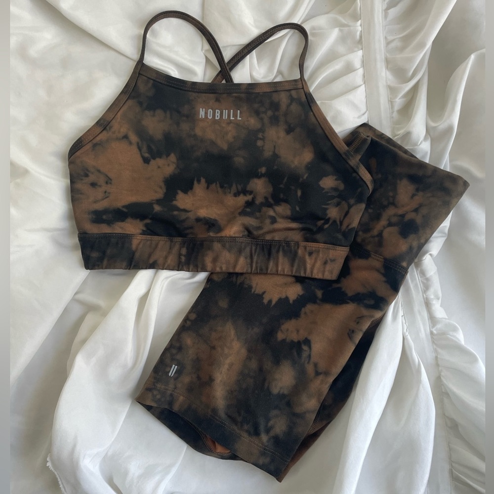 NOBULL 2 Piece Set: Black + Brown Tie Dye Bra and Biker Short